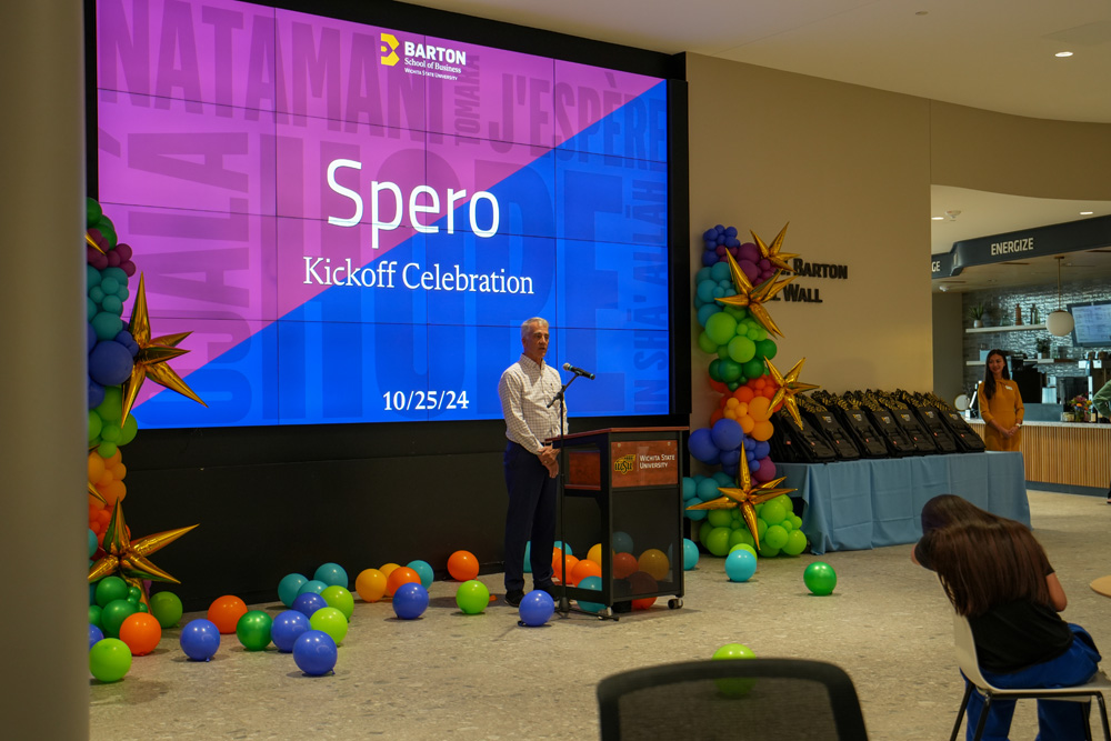 Walter Berry addresses the gathered crowd at the Spero Launch Celebration.