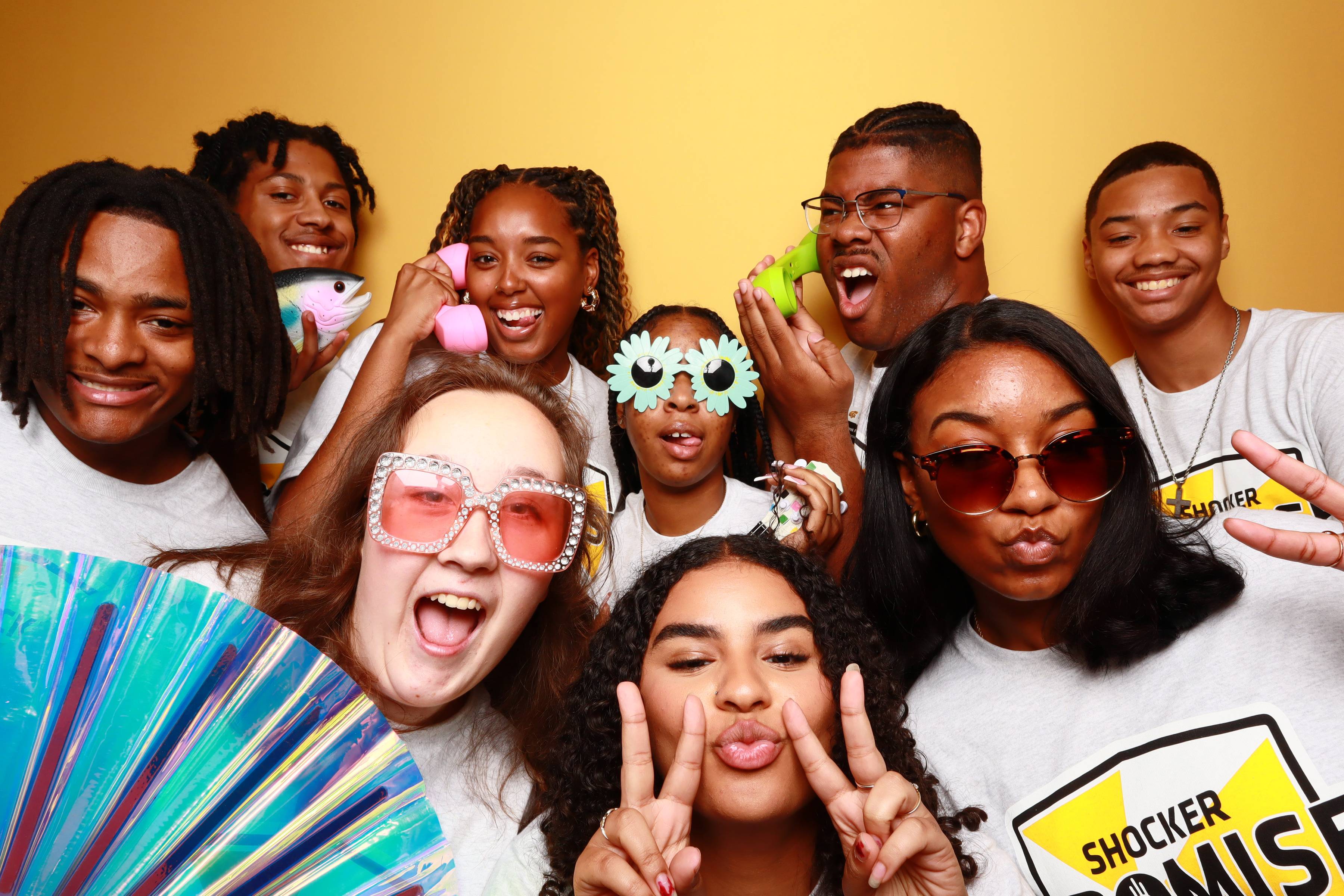 Group of SGA students in a photobooth