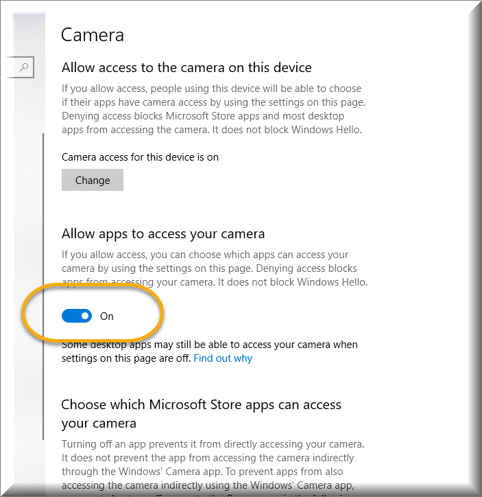 Camera toggled on
